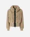 Pinko Faux-fur Ribbed-hem Jacket In Neutral
