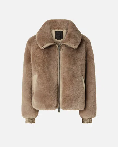 Pinko Faux Fur Bomber Jacket In Beige-gingerbread