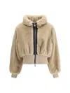 Pinko Bagels Beige Bomber Jacket With Front Zip Closure In Ecofur Woman In Brown