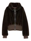 Pinko Cropped Jacket With Plush Faux Fur Texture In Brown