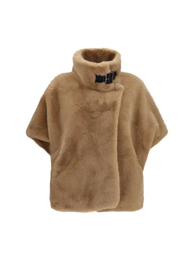 Pinko Faux Fur Cape In Brown