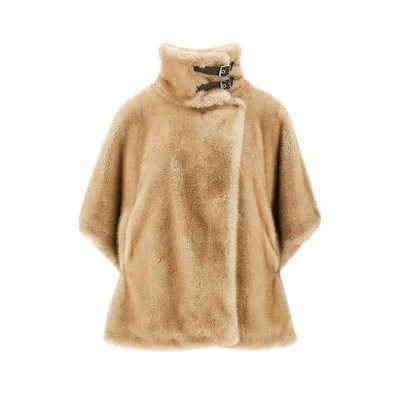 Pinko Faux Fur Cape In Sand
