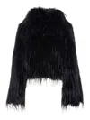 Pinko Cropped Peacoat-style Jacket In Soft Fur-effect Fabric In Black