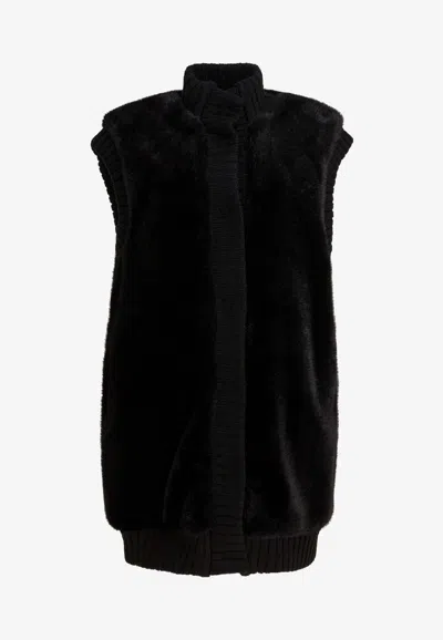 Pinko Faux Fur High-neck Vest In Black