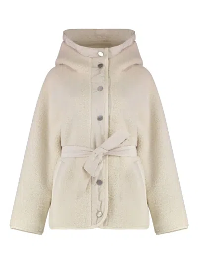 Pinko Hooded Belted Peacoat In Neutral