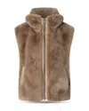 Pinko High Collar Faux Fur Vest In Beige In Brown