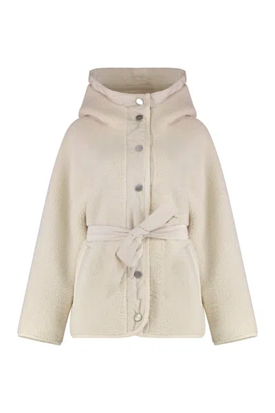 Pinko Faux Fur Peacoat In Neutral
