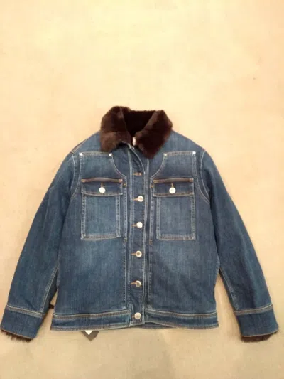 Pinko Faux Fur-trimmed Denim Jacket In Black