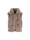 Pinko High Collar Faux Fur Vest In Beige In Brown