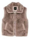 Pinko High Collar Faux Fur Vest In Beige In Brown