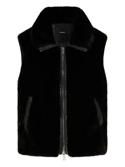 Pinko Faux-fur Zip-front Vest In Black