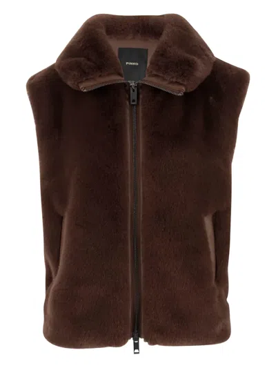 Pinko Faux-fur Zip-up Gilet In Brown