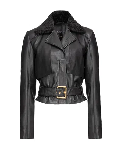 Pinko Faux-leather Belted Jacket In Multi