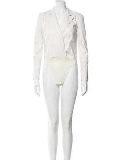 Pre-owned Pinko Faux Leather Blazer In White