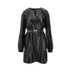 Pinko Faux Nappa Leather Mini Dress With Belt In Black