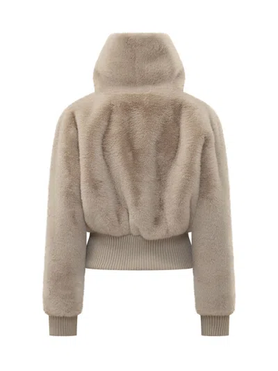 Pinko Faux Shearling Bomber Handbag In Beige Giorno Piovoso