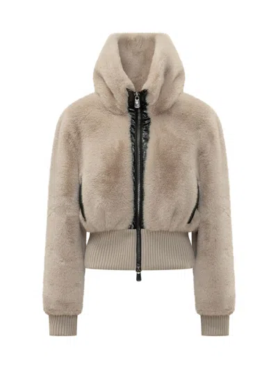 Pinko Faux Shearling Bomber Handbag In Neutral