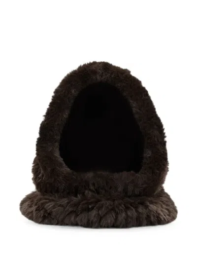 Pinko Cozy Faux Fur Oversized Soft Hats In Brown