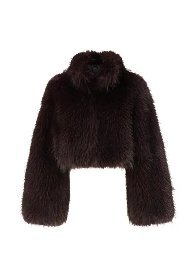 Pinko Faux-fur Cropped Jacket In Brown