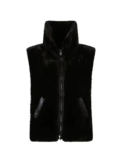 Pinko Faux-fur High-neck Gilet In Black