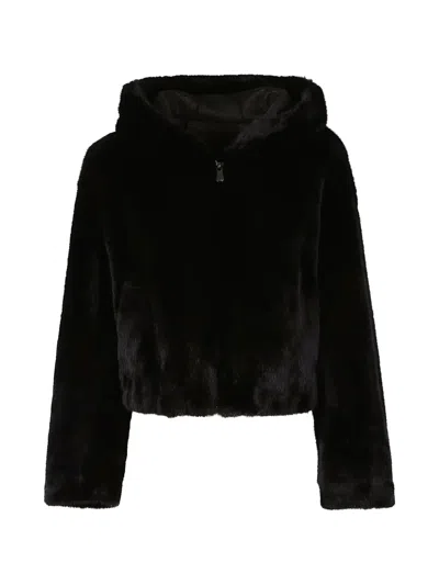 Pinko Faux-fur Hooded Jacket In Black