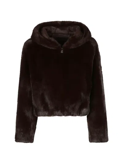 Pinko Gasteria Polyester Faux Fur Hooded Jacket In Brown