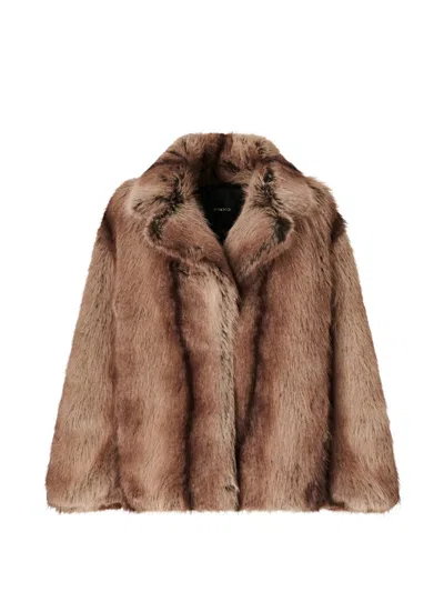 Pinko Faux-fur Notch-lapels Coat In Brown