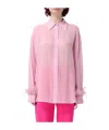 Pinko Feather Decorated Long-sleeved Shirt In Pink