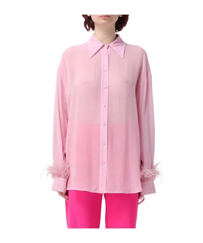Pinko Feather Decorated Long-sleeved Shirt In Pink
