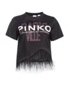 Pinko Feather Detail Cropped T-shirt In Black