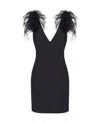 Pinko Feather-detailing V-neck Dress In Black