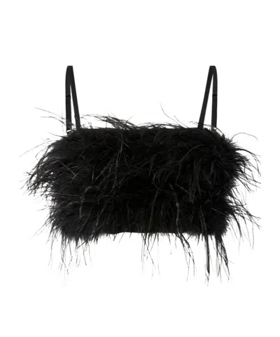 Pinko Feather-embellished Top In Black