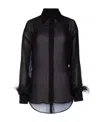 Pinko 'circe' Black Semi-sheer Shirt With Feathers On Cuffs In Viscose Woman In Black