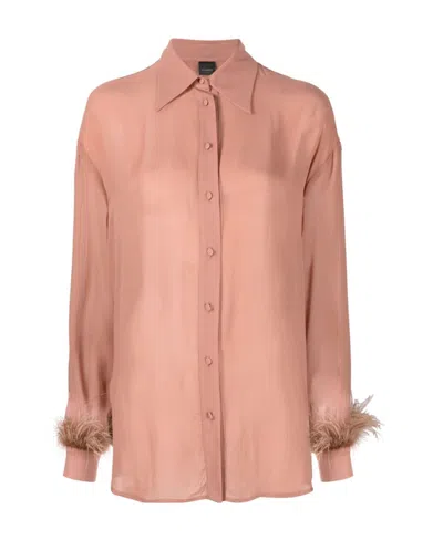 Pinko Feather Trimmed Shirt In Pink