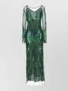 Pinko Dress With Sequins And Feathers In Green