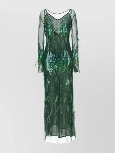PINKO FEATHERED LONG DRESS SEQUINS