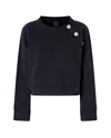 Pinko Crewneck Knitwear With Gold Logo Buttons In Black