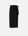 Pinko Midi Skirt With Delicate Lace Overlay In Black