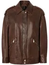 Pinko Washed Leather Jacket With Collar In Brown