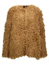 Pinko Faux-fur Jacket With Cut-out In Brown