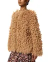 Pinko Faux-fur Jacket With Cut-out In Brown Otter