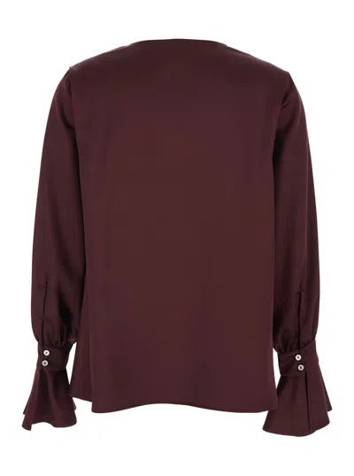 Pinko Filipa Bordeaux Blouse With Draped Neckline And Flared Cuffs In Tech Fabric Woman In Burgundy