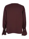 Pinko Filipa Bordeaux Blouse With Draped Neckline And Flared Cuffs In Tech Fabric Woman In Multi