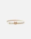 Pinko Love Birds Thin Leather Belt 2cm In Beige-smoke Grey-antique Gold