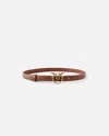 Pinko Love Birds-buckle Leather Belt In Tan-antique Gold
