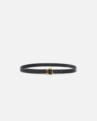 Pinko Reversible Thin Leather Belt In Black-antique Gold