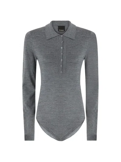 Pinko Fine-knit Long-sleeve Bodysuit In Gray