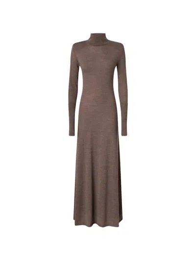 Pinko Fine-knit Roll-neck Dress In Brown