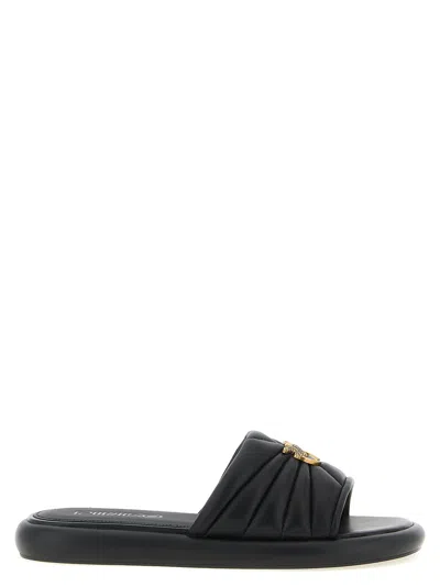 Pinko Fiona Black Slides With Chunky Design And Love Birds Logo Plaque In Leather Woman