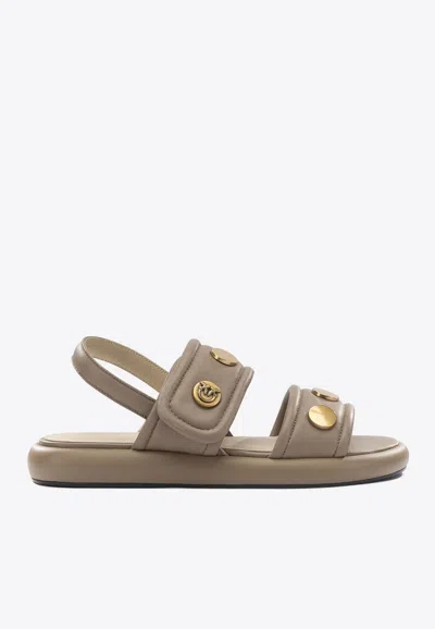 Pinko Fiona Leather Sandals In Neutral